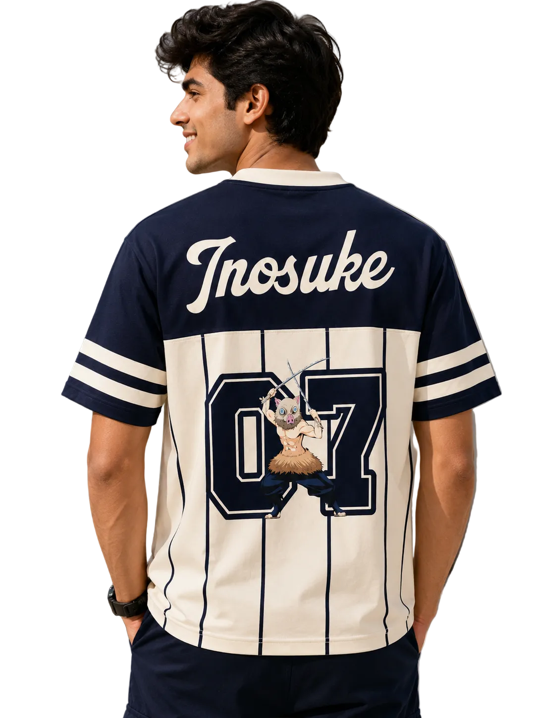 Demon Slayer Inosuke Offwhite Navy T shirt