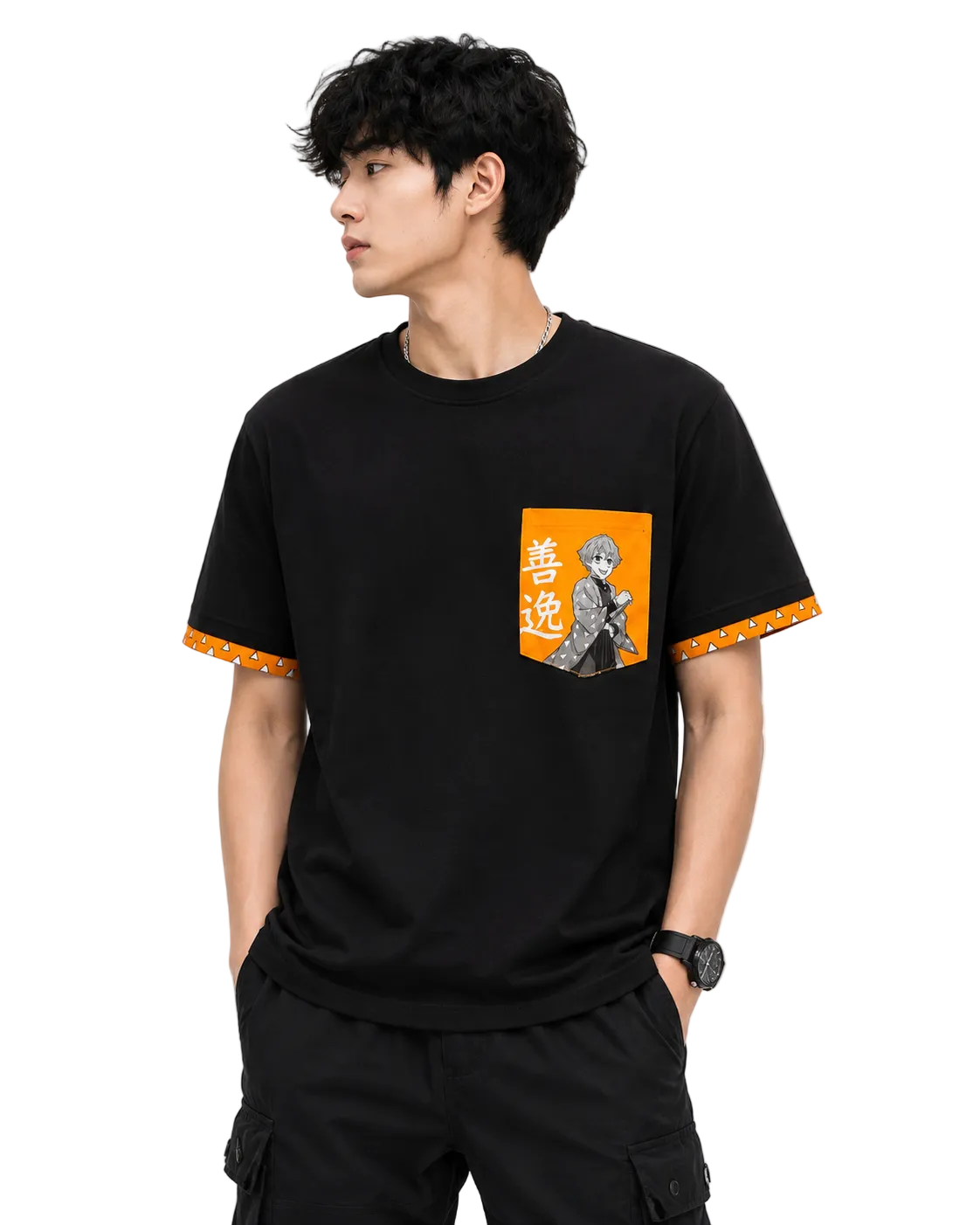 Demon Slayer Zenistu Black Orange T shirt