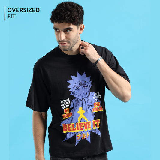 Naruto Believe It Black Oversized Mens T Shirt - www.entertainmentstore.in