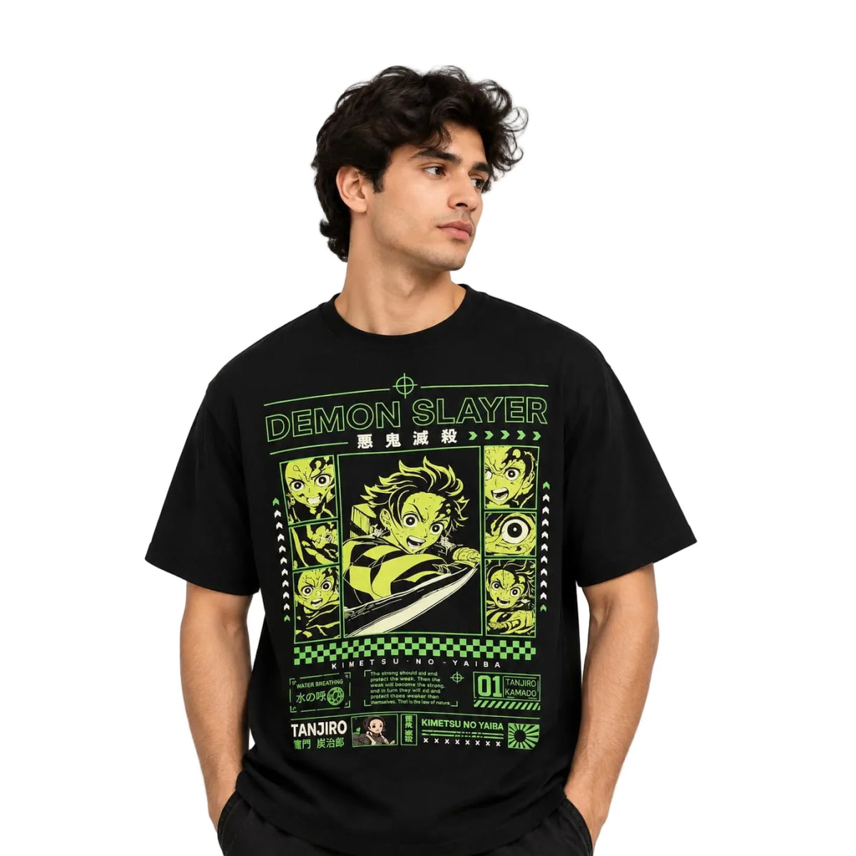 Demon Slayer Tanjiro Kamado Black OS T Shirt