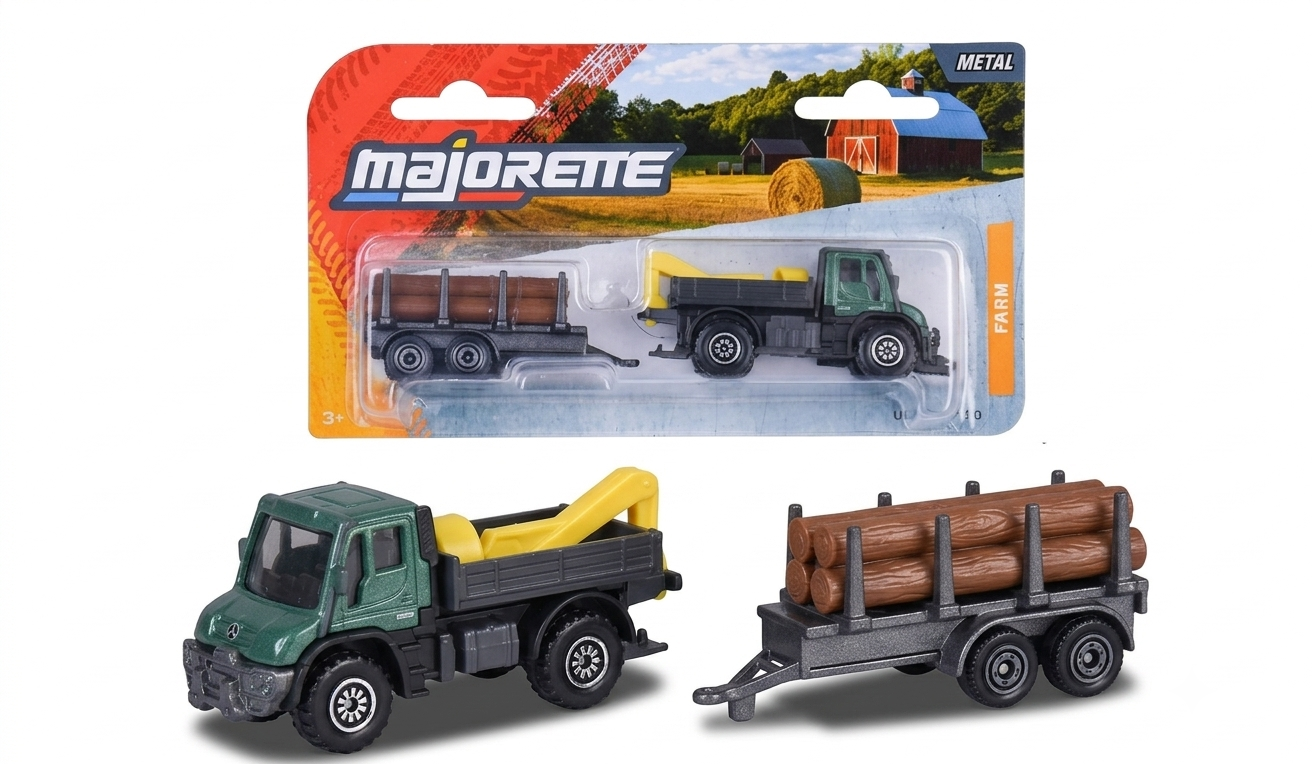 Majorette Metal Farm Tractor & Trailer Set - Green/Black