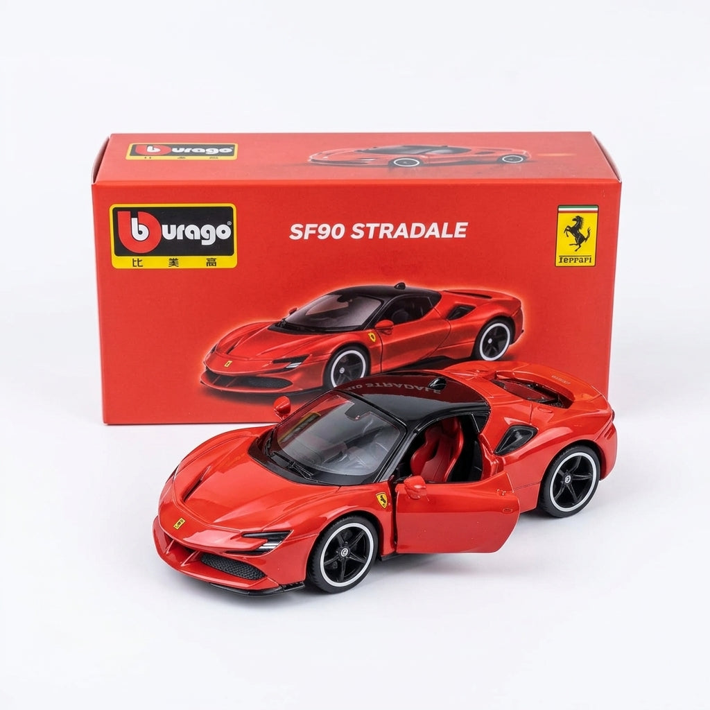 Ferrari Sf90 Stradale Red With Black Top Speed Icons India Diecast Car