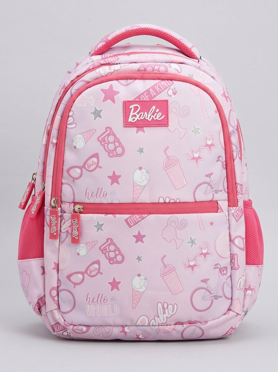Barbie Pink Printed Backpack with Multiple Compartments