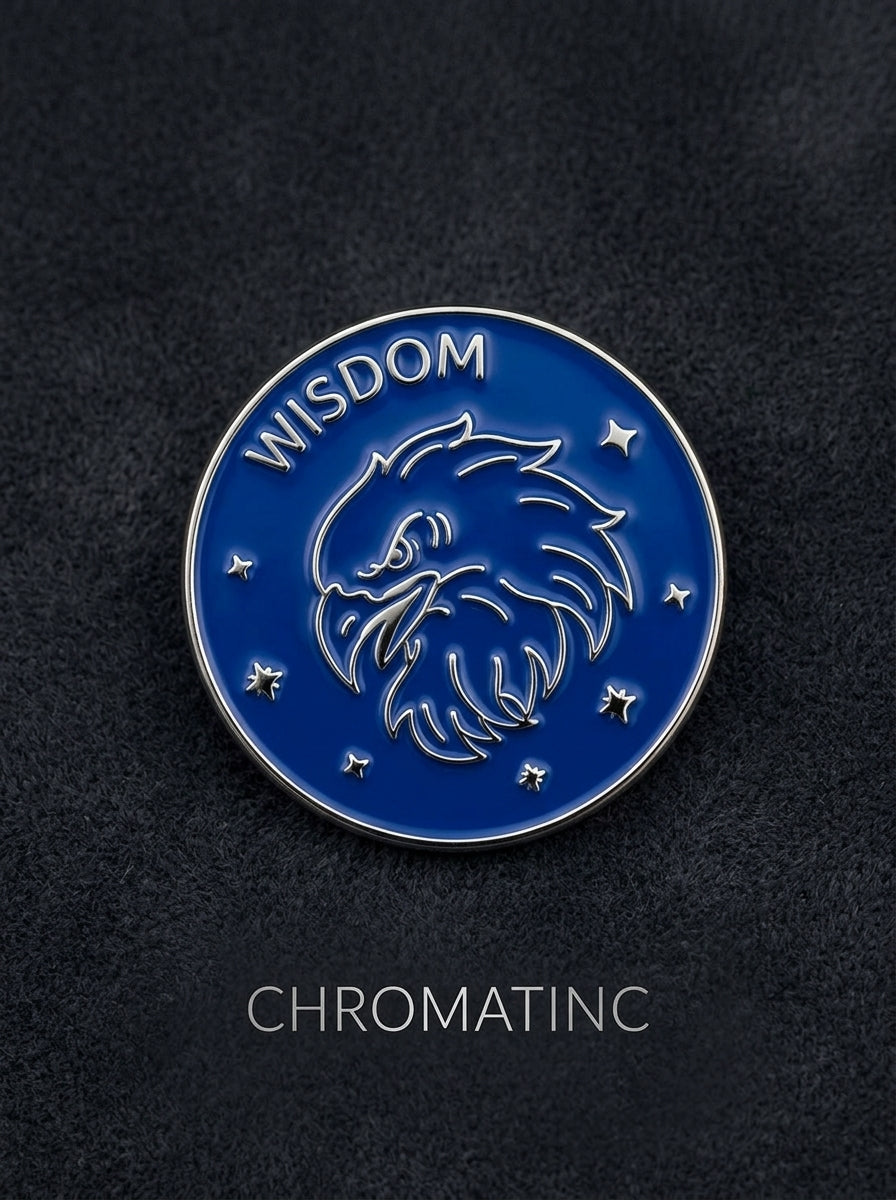 Wisdom Eagle Enamel Pin - Blue & Silver Metal Lapel Pin