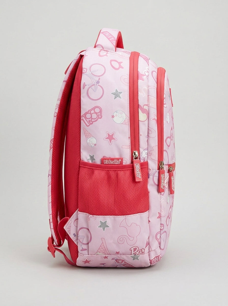 Barbie Pink Printed Backpack with Multiple Compartments