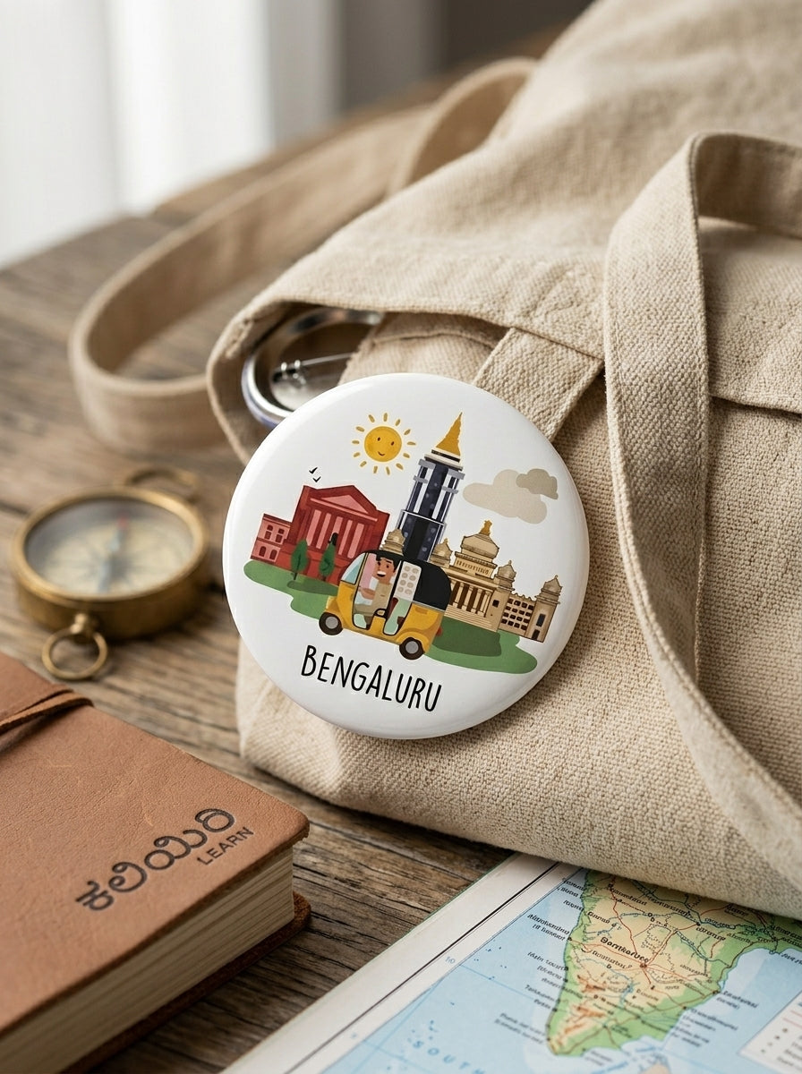 Bengaluru Slang Badge - White Ceramic Souvenir