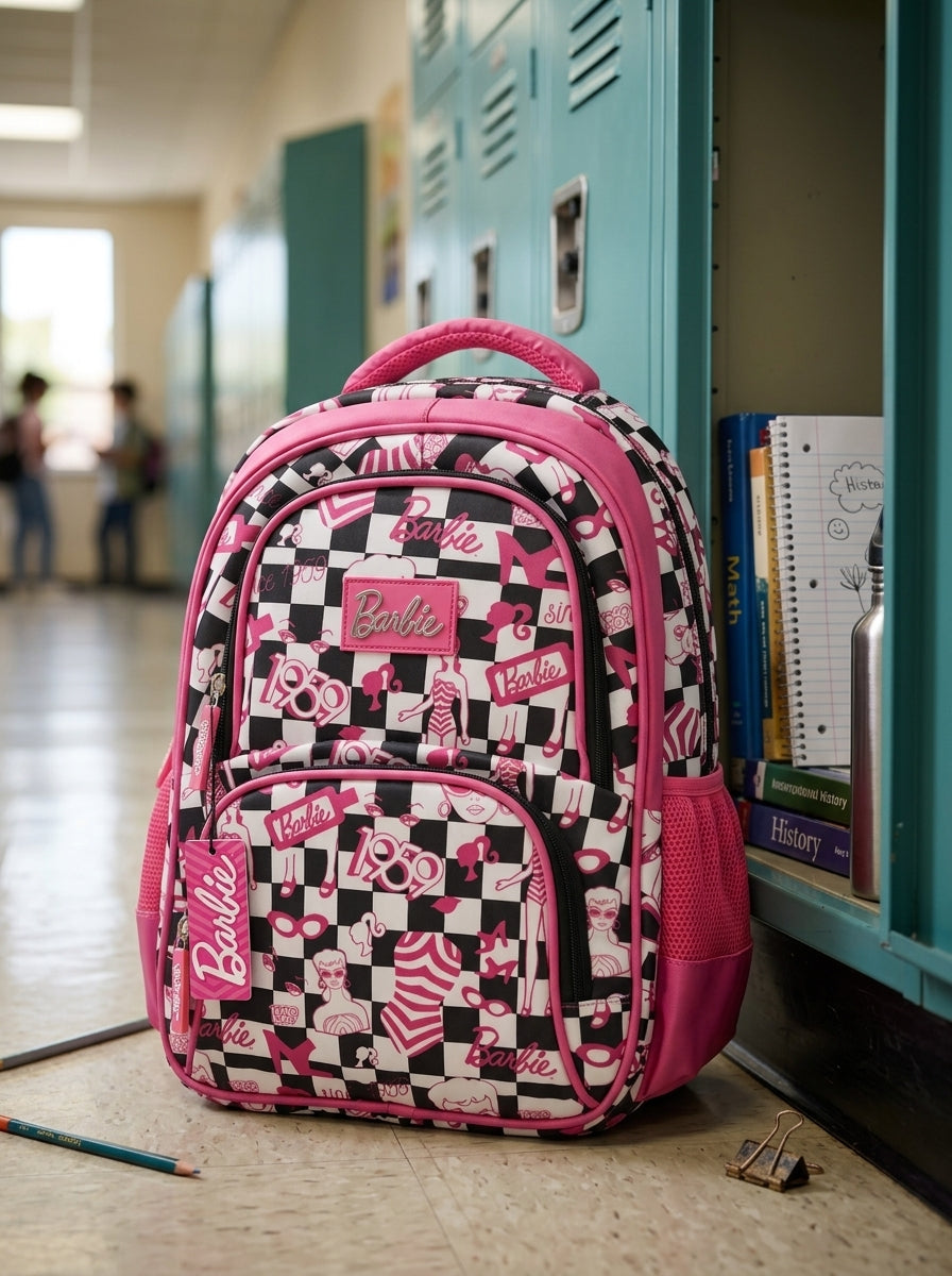 Barbie Checkered Pink & Black Backpack