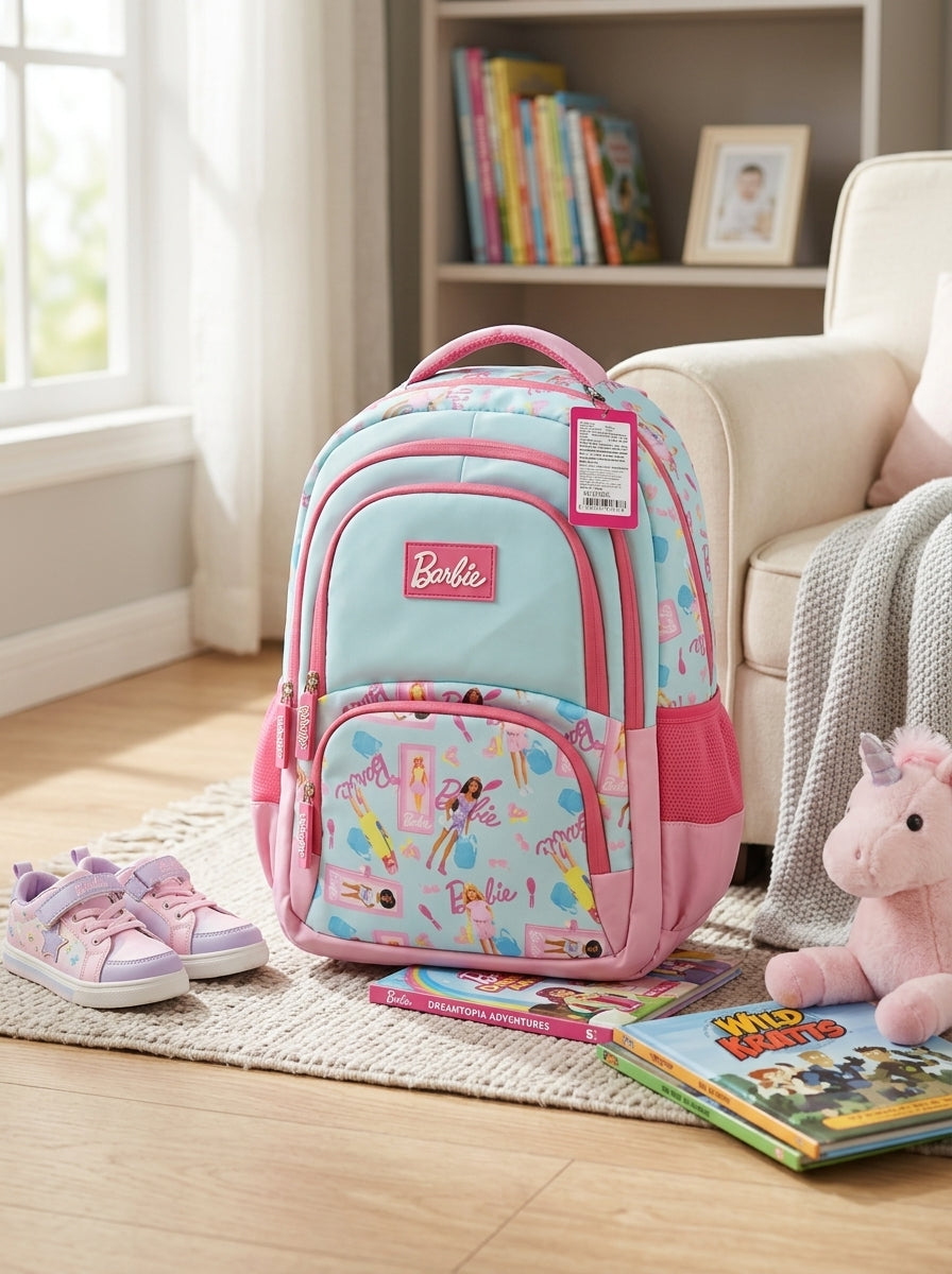 Barbie Light Blue & Pink Printed Backpack