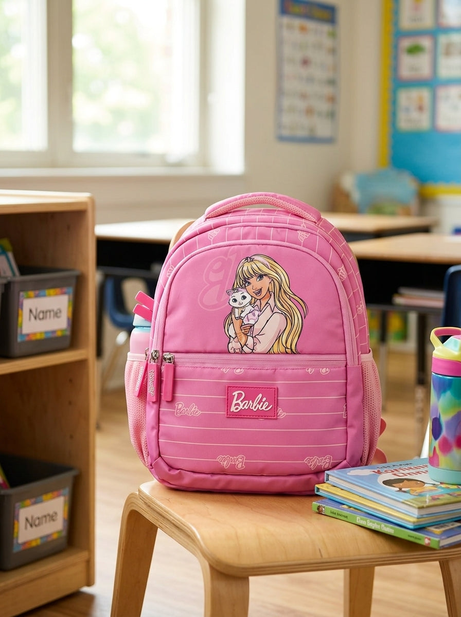 Barbie Pink Canvas Backpack - Kids School Bag