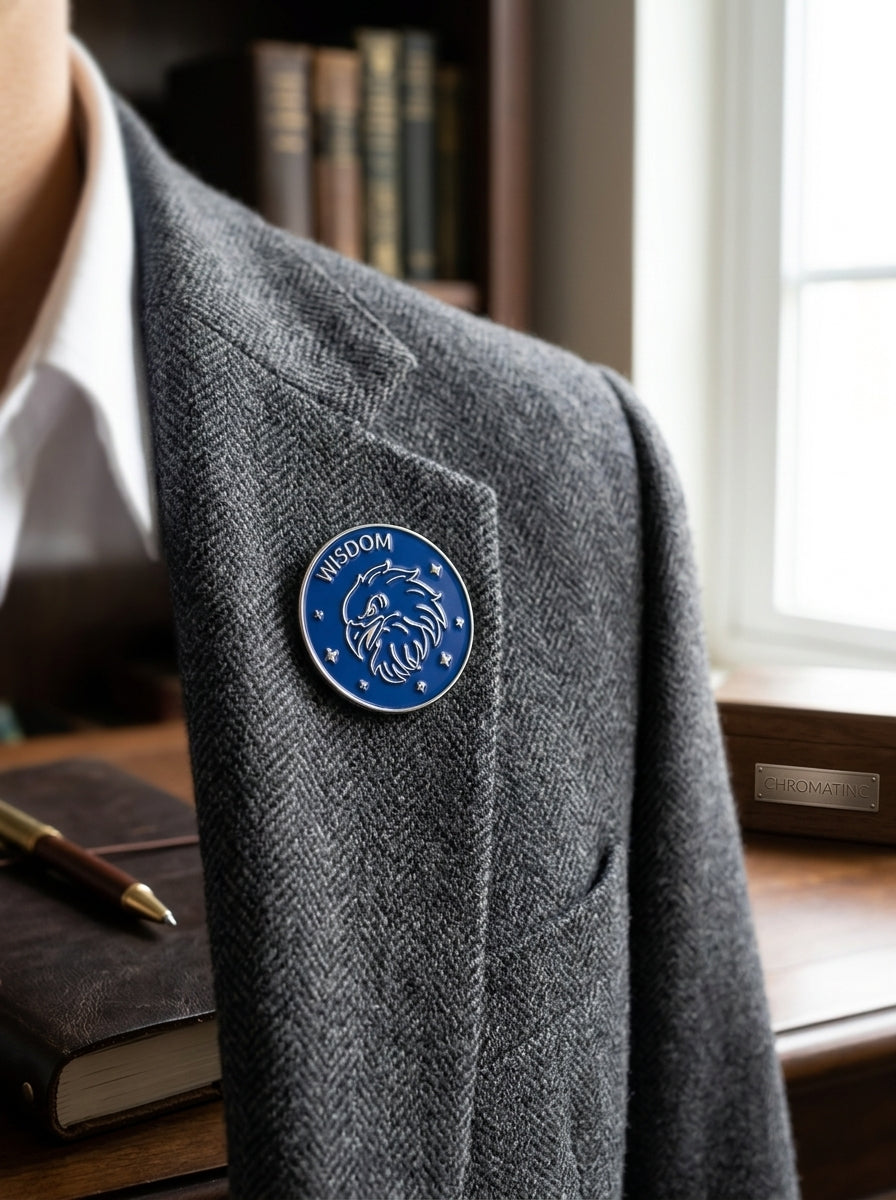 Wisdom Eagle Enamel Pin - Blue & Silver Metal Lapel Pin