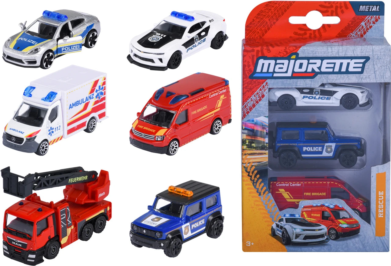 Majorette Rescue Metal Toy Cars - 3 Pack