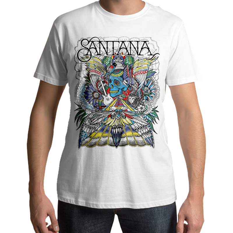 Santana Folk Skull White T Shirt - www.entertainmentstore.in