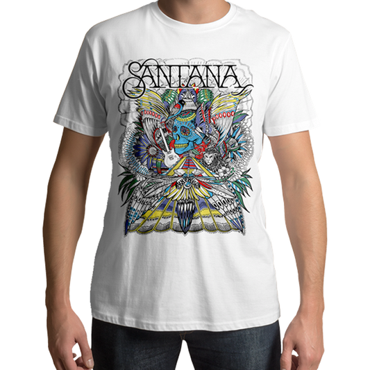 Santana Folk Skull White T Shirt - www.entertainmentstore.in