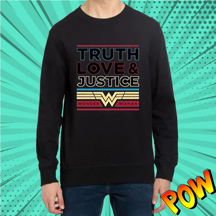 Wonder Woman Truth Love And Justice Black Sweatshirt - www.entertainmentstore.in