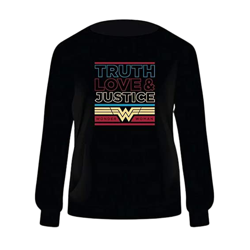 Wonder Woman Truth Love And Justice Black Sweatshirt - www.entertainmentstore.in