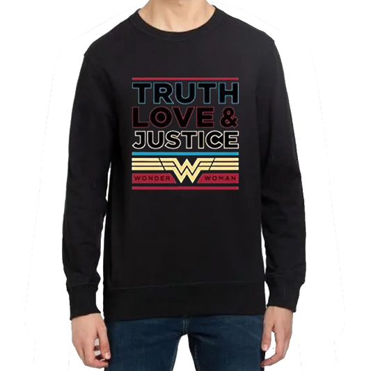 Wonder Woman Truth Love And Justice Black Sweatshirt - www.entertainmentstore.in