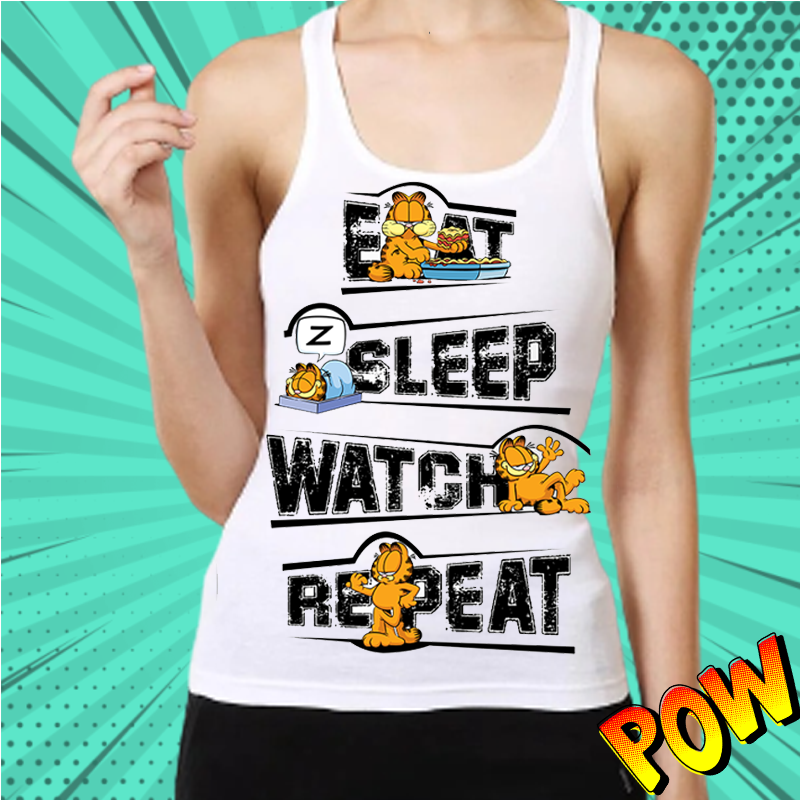 Garfield Eat Sleep Watch Womens Tank Top - www.entertainmentstore.in