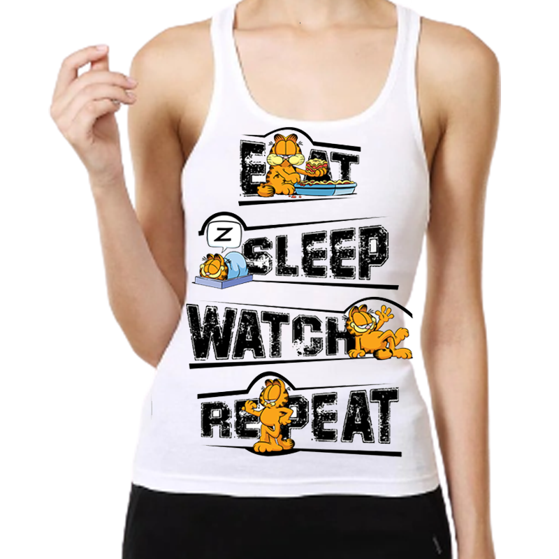 Garfield Eat Sleep Watch Womens Tank Top - www.entertainmentstore.in