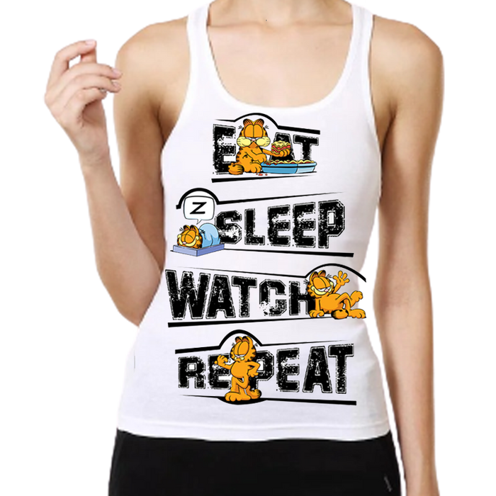 Garfield Eat Sleep Watch Womens Tank Top - www.entertainmentstore.in